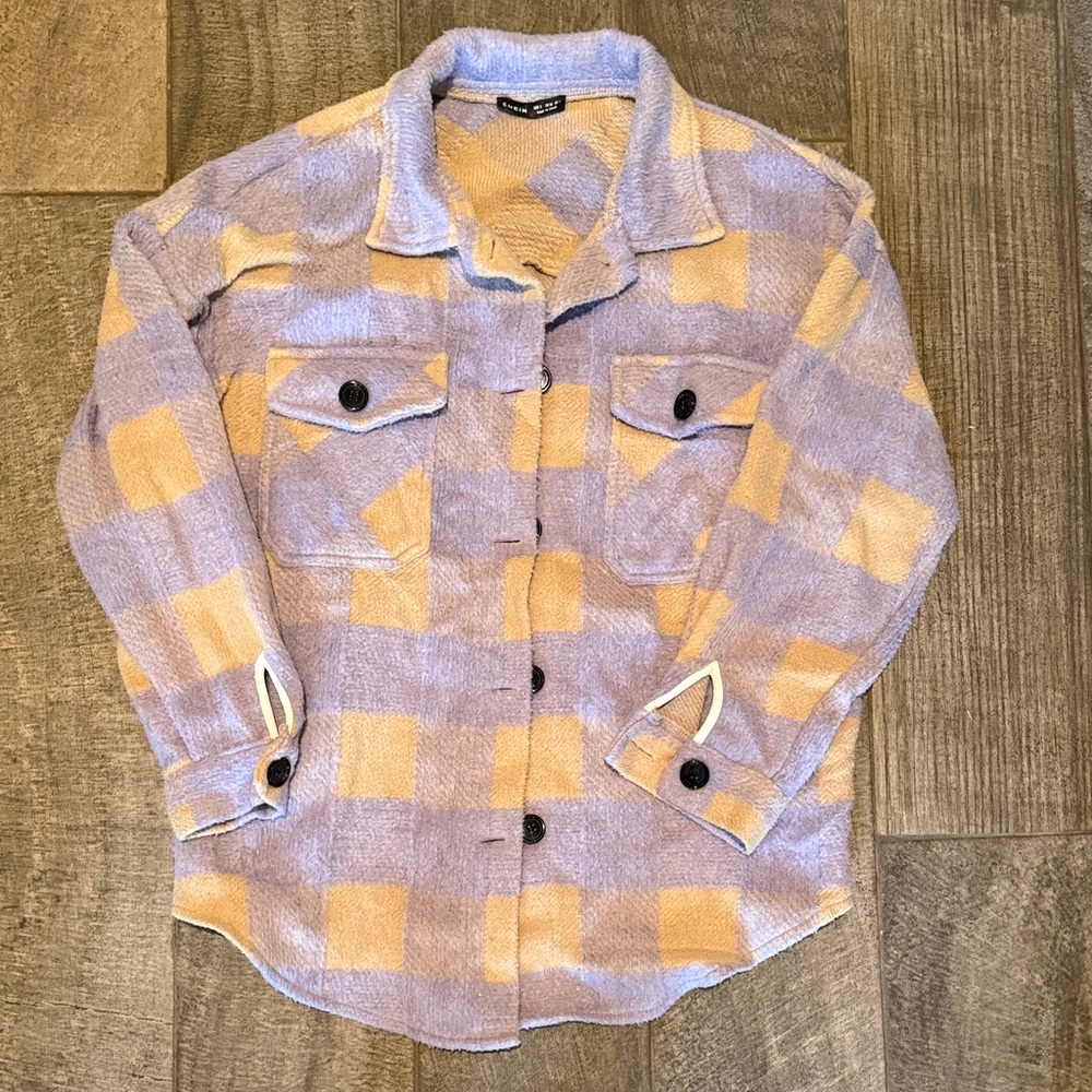 Plaid Button-Up Shirt in Lavender and Beige